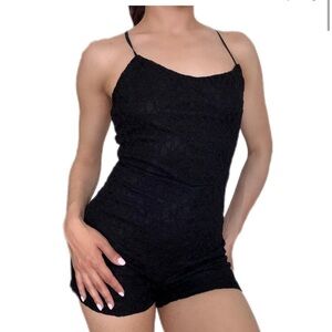 NWT Le Lis Black Lace‎ Open Back Micro Romper / Bodysuit Romper Size Large